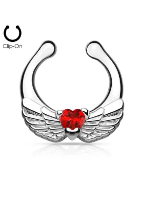 Faux piercing septum ailes d'ange rouge