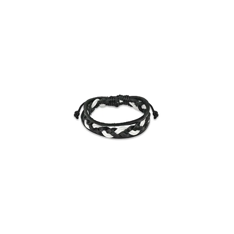 Bracelet Homme en Cuir noir et blanc Tressé