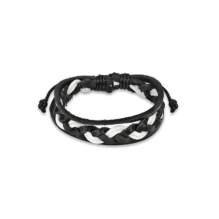 Bracelet Homme en Cuir noir et blanc Tressé