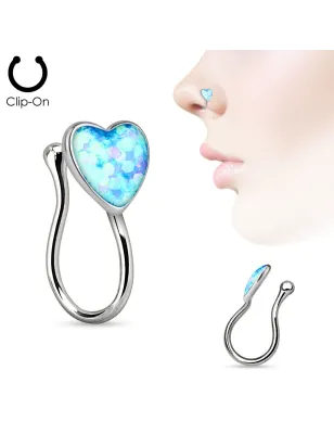 Faux piercing de nez clipsable coeur glitter turquoise