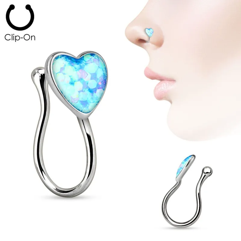 Faux piercing de nez clipsable coeur glitter turquoise