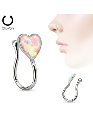 Faux piercing de nez clipsable coeur glitter blanc