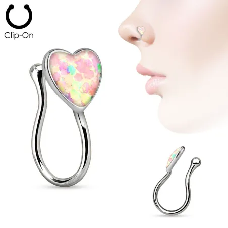 Faux piercing de nez clipsable coeur glitter blanc