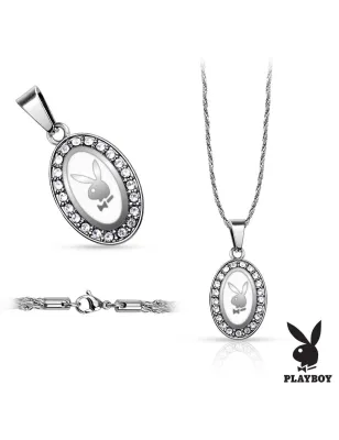 Chaine acier avec pendentif ovale Playboy blanc