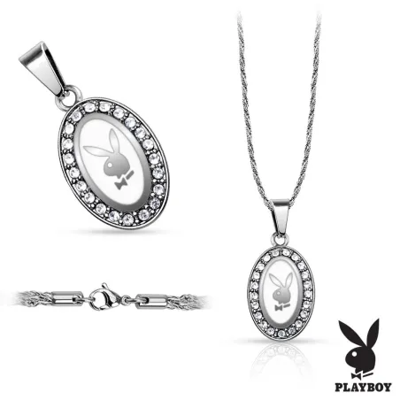 Chaine acier avec pendentif ovale Playboy blanc