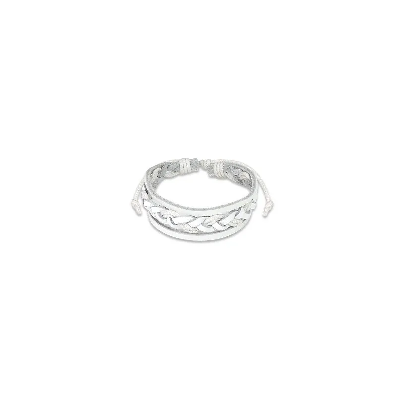 Bracelet Homme en Cuir blanc Tressé