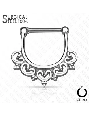 Piercing septum clipsable en acier chirurgical large coeur