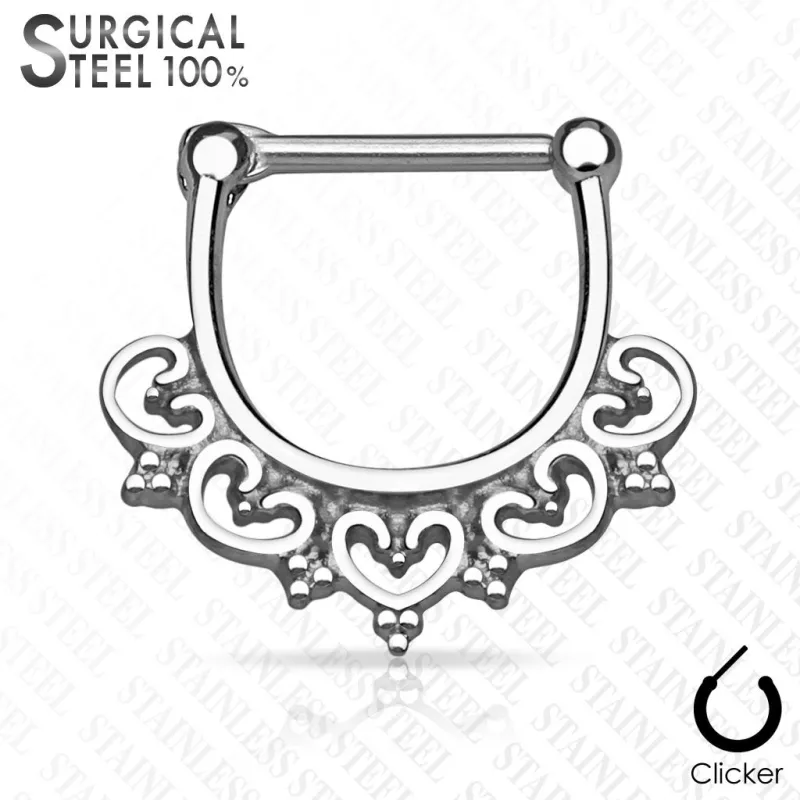 Piercing septum clipsable en acier chirurgical coeurs