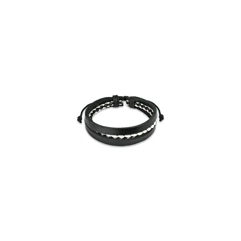 Bracelet Homme en Cuir noir Centre Tressé