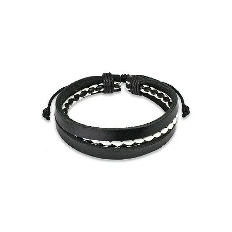 Bracelet Homme en Cuir noir Centre Tressé