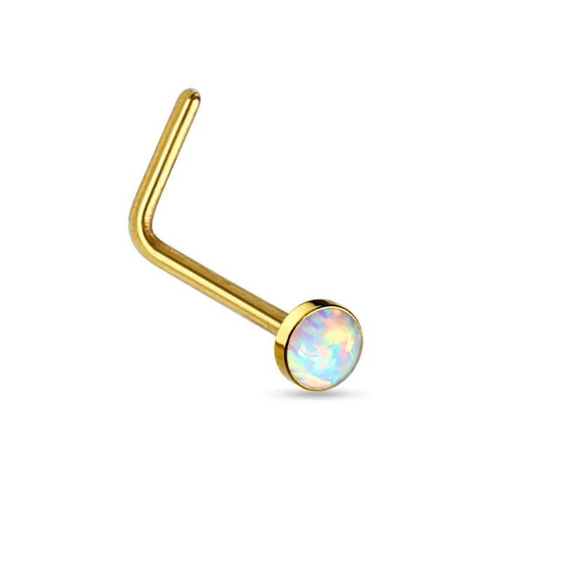 Piercing nez tige L dorée opale blanche