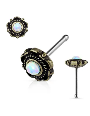 Piercing nez tige droite floral opale blanche