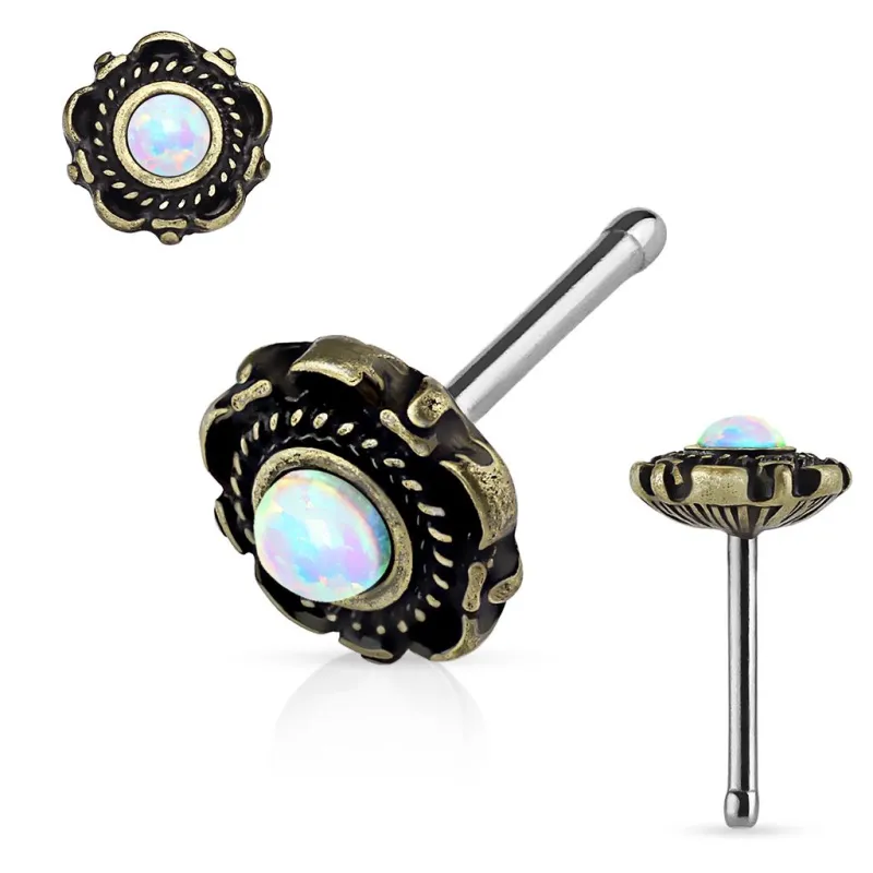 Piercing nez tige droite floral opale blanche