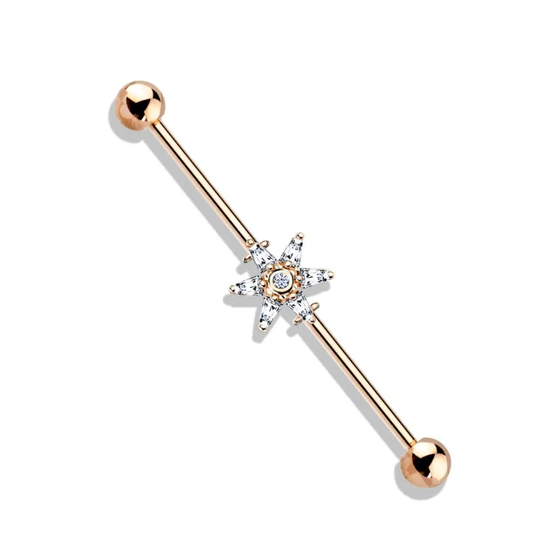 Piercing industriel oreille fleur 6 pétales plaqué or rose