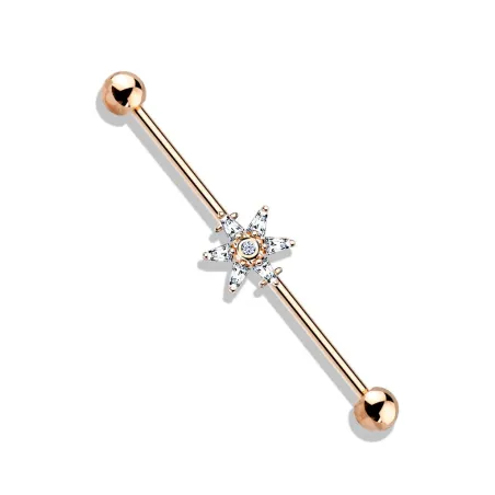 Piercing industriel oreille fleur 6 pétales plaqué or rose