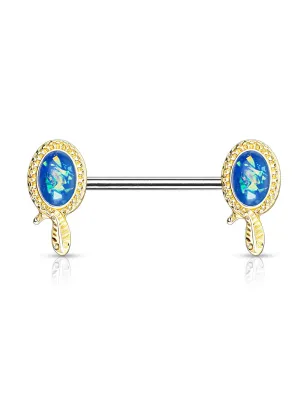 Piercing téton acier serpent glitter bleu