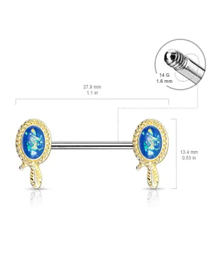 Piercing téton acier serpent glitter bleu