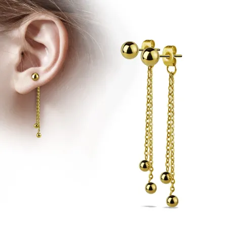 Paire Boucles d'oreille clous boule et chaines