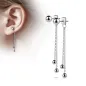 Paire Boucles d'oreille clous boule et chaines argenté