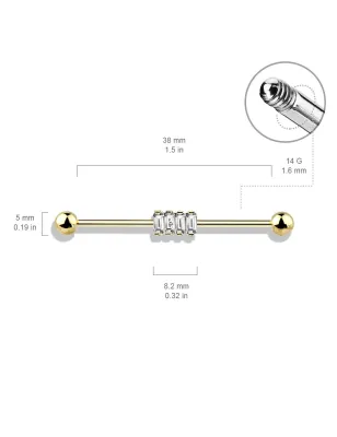 Piercing industriel oreille 4 pierres rectangulaires plaqué or