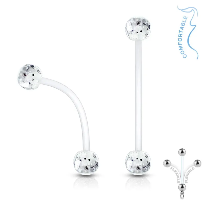 Piercing nombril de grossesse boules glitter blanc