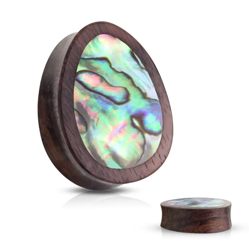 Piercing plug bois de sono larme nacre abalone