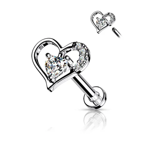 Piercing labret oreille coeur contour solitaire