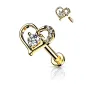 Piercing labret oreille coeur contour solitaire plaqué or