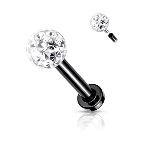 Piercing labret oreille noir cristaux blanc