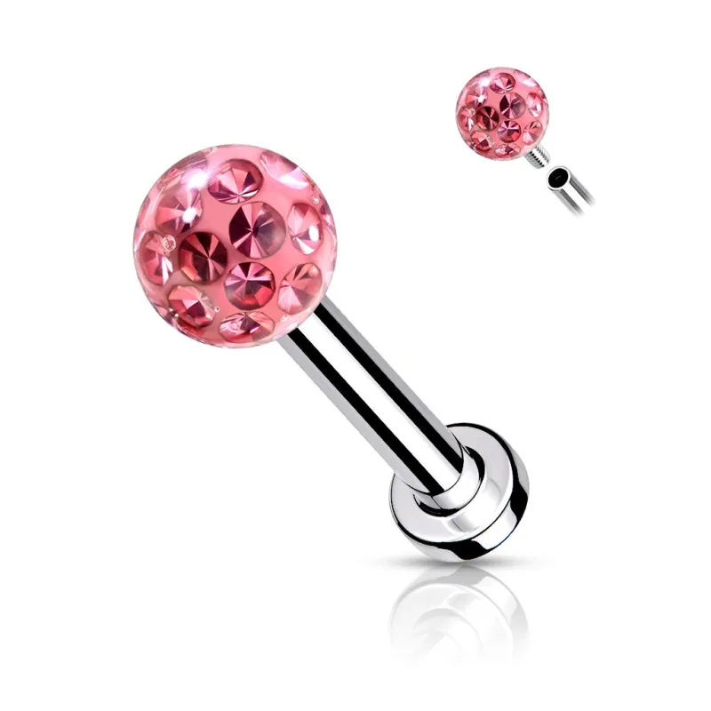 Piercing labret oreille cristaux rose