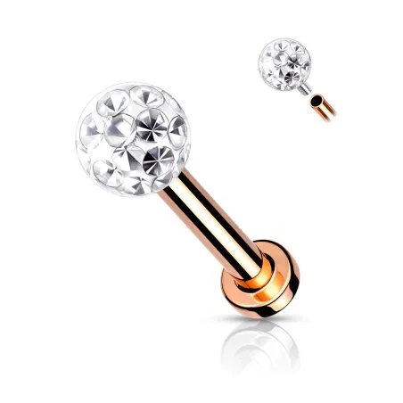 Piercing labret oreille rosé cristaux blanc