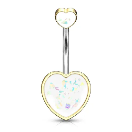 Piercing nombril coeur doré opalescent blanche