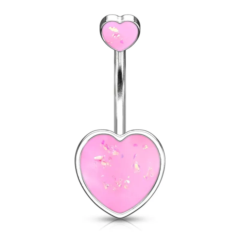 Piercing nombril coeur opalescent rose