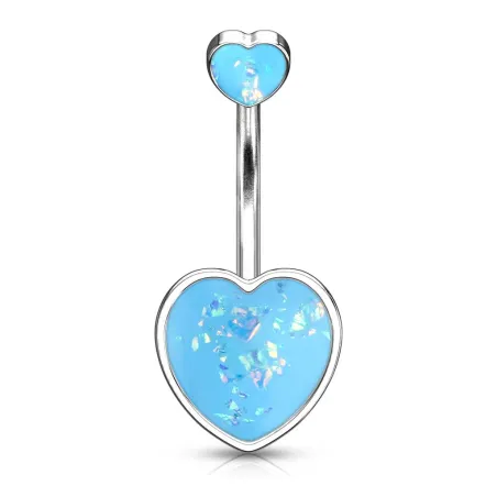 Piercing nombril coeur opalescent turquoise