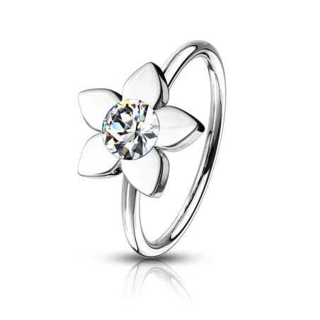 Piercing nez anneau pliable fleur strass blanc