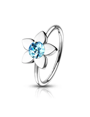 Piercing nez anneau pliable fleur strass turquoise