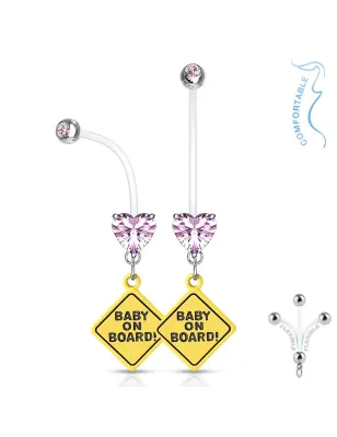 Piercing nombril de grossesse strass coeur rose Bébé à Bord