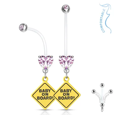 Piercing nombril de grossesse strass coeur rose Bébé à Bord