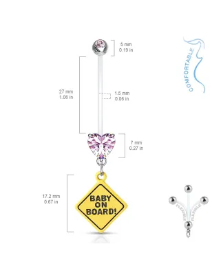 Piercing nombril de grossesse strass coeur rose Bébé à Bord