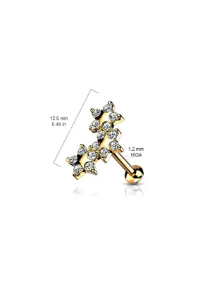 Piercing labret oreille triple étoile zircon doré