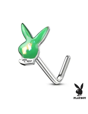 Piercing nez tige en L Playboy lapin opalescent vert