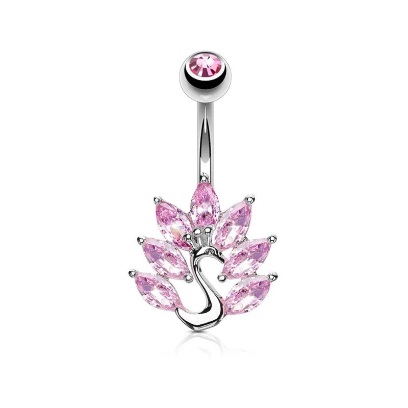 Piercing nombril paon zirconium rose