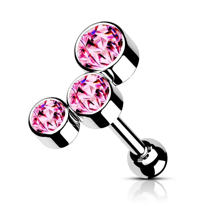 Piercing oreille cartilage hélix trio cristaux rose