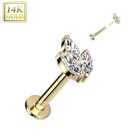 Piercing labret oreille or jaune 14 carats feuille