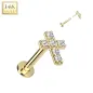 Piercing labret oreille or jaune 14 carats croix