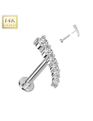 Piercing labret oreille or blanc 14 carats incurvé