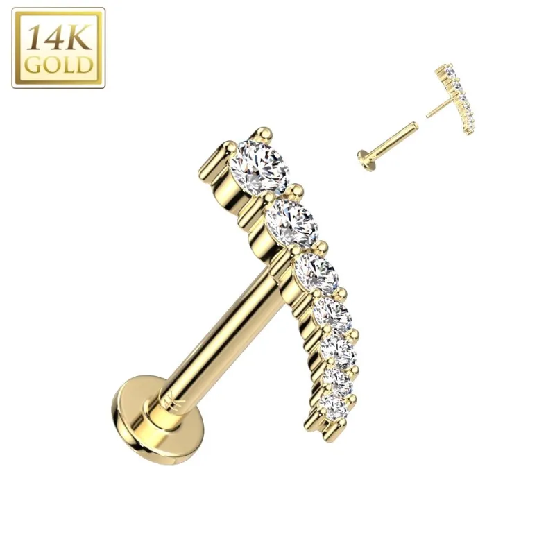 Piercing labret oreille or jaune 14 carats incurvé