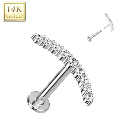 Piercing labret oreille or blanc 14 carats ligne courbée