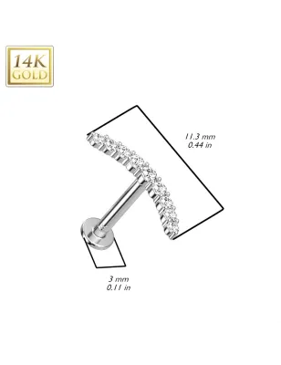 Piercing labret oreille or blanc 14 carats ligne courbée