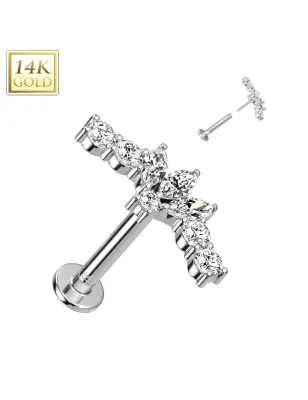 Piercing labret oreille or blanc 14 carats éventail